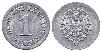 Германия 1 пфенниг 1917 A KM 24, J. 300, Weege 2 алюминий 4380-127