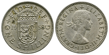 Великобритания 1 шиллинг 1958 Елизавета II (1952-2022), Шотландский герб KM 905, Spink 4148 медно-никель 4384-632