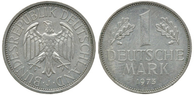 ФРГ 1 МАРКА 1973 J KM 110, J. 385 медно-никель aUNC 72-835