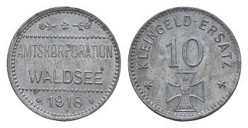 Вальдзее 10 пфеннигов 1918 Funck 569.2, Men05 29956.2, Men18 32638.2 цинк 4659-321