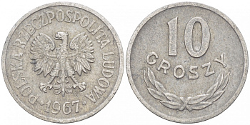 Польша 10 грошей 1967 MW KM AA47, Parchimowicz 206f алюминий 112-555
