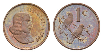 ЮАР 1 цент 1969 Ян ван Рибек (1619-1677), Suid Africa, легенда на африкаанс, капские воробьи, тираж 12.000 экземпляров KM 65.2 бронза PROOF 603-1232