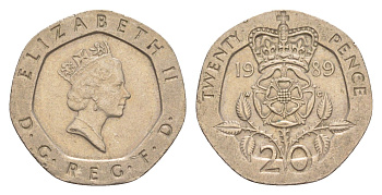 Великобритания 20 пенсов 1989 Елизавета II (1952-2022) KM 939, Spink 4361 (G2) медно-никель 4639-857
