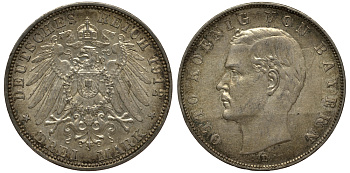 Бавария 3 марки 1912 Отто (1886-1913) Weege 45, J. 47, KM 515 серебро 3711-2043