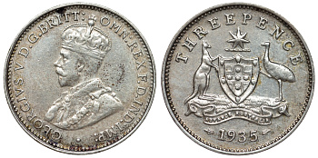 Австралия 3 пенса 1935 Георг V (1910-1936) KM 24 серебро 71-129