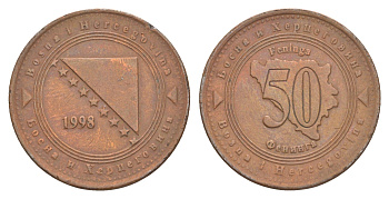 Босния и Герцеговина 50 фенингов 1998 KM 117 сталь плакированная медью 4652-453