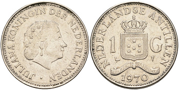 Нидерландские Антилы 1 гульден 1970 Юлиана (1948-1980) KM 12 никель 88-1045