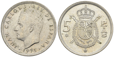 Испания 5 песет 1975 (79) Хуан Карлос I (1975-2014) KM 807 медно-никель 85-732