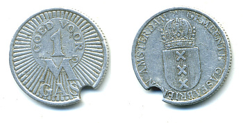 НИДЕРЛАНДЫ ЖЕТОН ND АМСТЕРДАМ, GOLD VOOR, НА КУБОМЕТР ГАЗА алюминий 89-1833