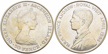 Остров Вознесения 50 пенсов 1984 королевский визит Принца Эндрю KM 6 медно-никель  UNC  118-432