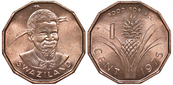 Свазиленд 1 цент 1975 FAO, продовольственная программа, Собуза II KM 21 бронза 4519-351
