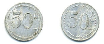 ФРАНЦИЯ 50 САНТИМОВ НАЧАЛО XX ВЕКА d 24 мм, вес около 1,0 гр., платежный жетон алюминий 89-757