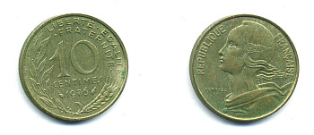 ФРАНЦИЯ 10 САНТИМОВ 1976 ТИП MARIANNE KM 929 медь алюминий никель 84-1623