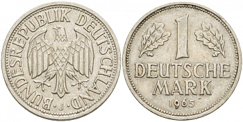 ФРГ 1 МАРКА 1965 J KM 110, J. 385 медно-никель 3718-1124