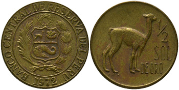 Перу 1/2 соль 1972 KM 247, Schon 52 латунь 4539-1131