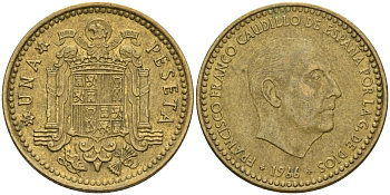 Испания 1 песета 1966 (73) Франсиско Франко (1939-1975) KM 796 алюминиевая бронза 4604-127