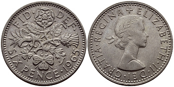 Великобритания 6 пенсов 1965 Елизавета II (1952-2022) KM 903, Spink 4149 медно-никель 75-948