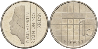 Нидерланды 1 гульден 1990 Беатрикс (1980-2013) KM 205 никель UNC 4579-447