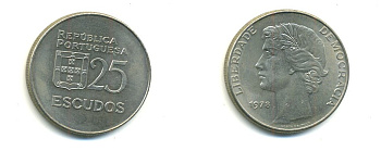 ПОРТУГАЛИЯ 25 ЭСКУДО 1978 KM 607 медно-никель aUNC 54-1656