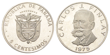 Панама 5 сентесимо 1975 Карлос Хуан Финлей KM 35 медь плакированная медно-никелем PROOF 3896-415