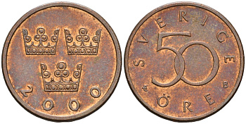 Швеция 50 эре 2000 Карл XVI Густав (1973- ) KM 878 бронза 4608-337