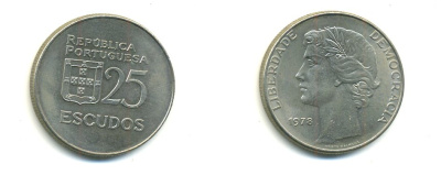 Португалия 25 эскудо 1978 KM 607 медно-никель aUNC 54-1656