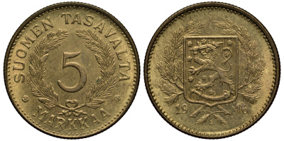 Финляндия 5 марок 1946 S KM 31а латунь    1530-1243