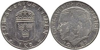 Швеция 1 крона 1982 Карл XVI Густав (1973- ) KM 852a медно-никель 4397-1052