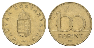 Венгрия 100 форинтов 1994 BP KM 698 латунь aUNC 4144-124