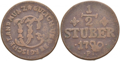 Юлих-Берг 1/2 штюбера 1790 PR KM 206 медь 77-136