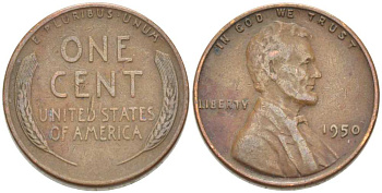 США 1 ЦЕНТ 1950 ЛИНКОЛЬН KM А132 медь цинк 218-227