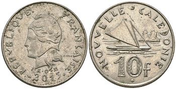 Французская Новая Каледония 10 франков 2015 рыбачья парусная лодка, (IEOM) KM 11a, Schoen 13a, Lec 99k медно-никель 67-1152