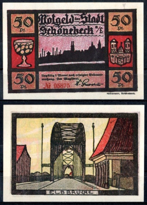 Шёнебек-на-Эльбе (Пруссия, Саксония) 50 пфеннигов 1921 Mehl Grabowski 1196.1a-4/5 бумага UNC (пресс) 7553-23-3-2