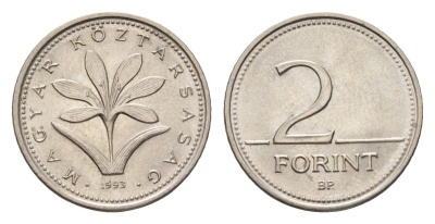 Венгрия 2 форинта 1993 KM 693 медно-никель UNC 54-852