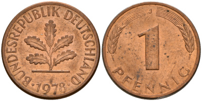 ФРГ 1 пфенниг 1978 J KM 105, J. 380 сталь плакированная медью    4598-561
