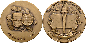 Аргентина медаль 1945 нумизматическое общество, 63,7 мм, 128,1 гр бронза 1069-8-13