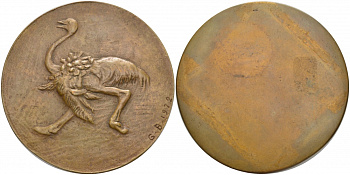 ЕВРОПА МЕДАЛЬ 1972 СТРАУС, МЕДАЛЬЕР G.B., ДИАМЕТР 58 ММ. ВЕС 40 ГР. бронза 1080-7-32