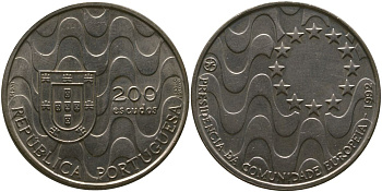 Португалия 200 эскудо 1992 INCM, Председательство Португалии в Евросоюзе KM 663 медно-никель aUNC 118-1033