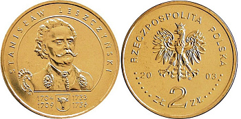 Польша 2 злотых 2003 MW, Станислав Лещинский KM 473 нордик  UNC  4531-831