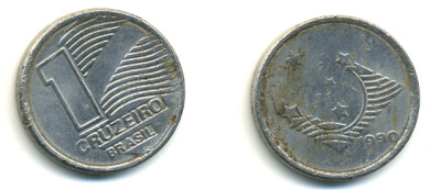 Бразилия 1 крузейро 1990 KM 617 нержавеющая сталь 93-1033