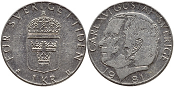 Швеция 1 крона 1981 Карл XVI Густав (1973- ) KM 852 медь плакированная медно-никелем 4397-1026
