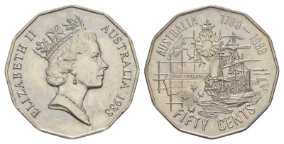 Австралия 50 центов 1988 200 лет Австралии KM 99 медно-никель UNC 3897-1245