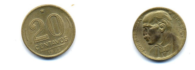 Бразилия 20 сентаво 1955 Руй Барбоза ди Оливейра KM 562, Schon 67 алюминевая бронза 51-5067