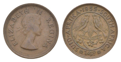 ЮАР 1/4 пенни 1955 Елизавета II KM 44 бронза 4618-946