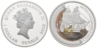 Тувалу 1 доллар 2012 Корабли, изменившие мир - USS Constitution KM 189 серебро PROOF 11-083-35