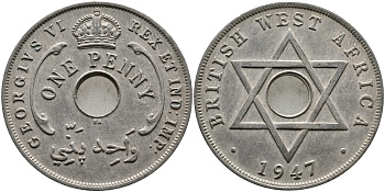 Британская Западная Африка 1 пенни 1947 Георг VI (1937-1952) KM 19 медно-никель 1523-235