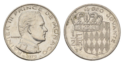 Монако 1/2 франка 1979 Ренье III (1949-2005) KM 145 никель 4169-719
