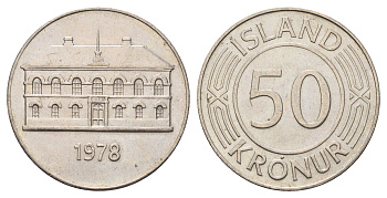 Исландия 50 крон 1978 здание парламента в Рейкьявике KM 19 медно-никель UNC 4517-935