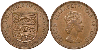 Джерси 1/12 шиллинга 1964 Елизавета II (1952-2022) KM 21 бронза 41-544