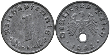 ГЕРМАНИЯ 1 РЕЙХСПФЕННИГ 1942 A KM 97, J.369 цинк 96-721